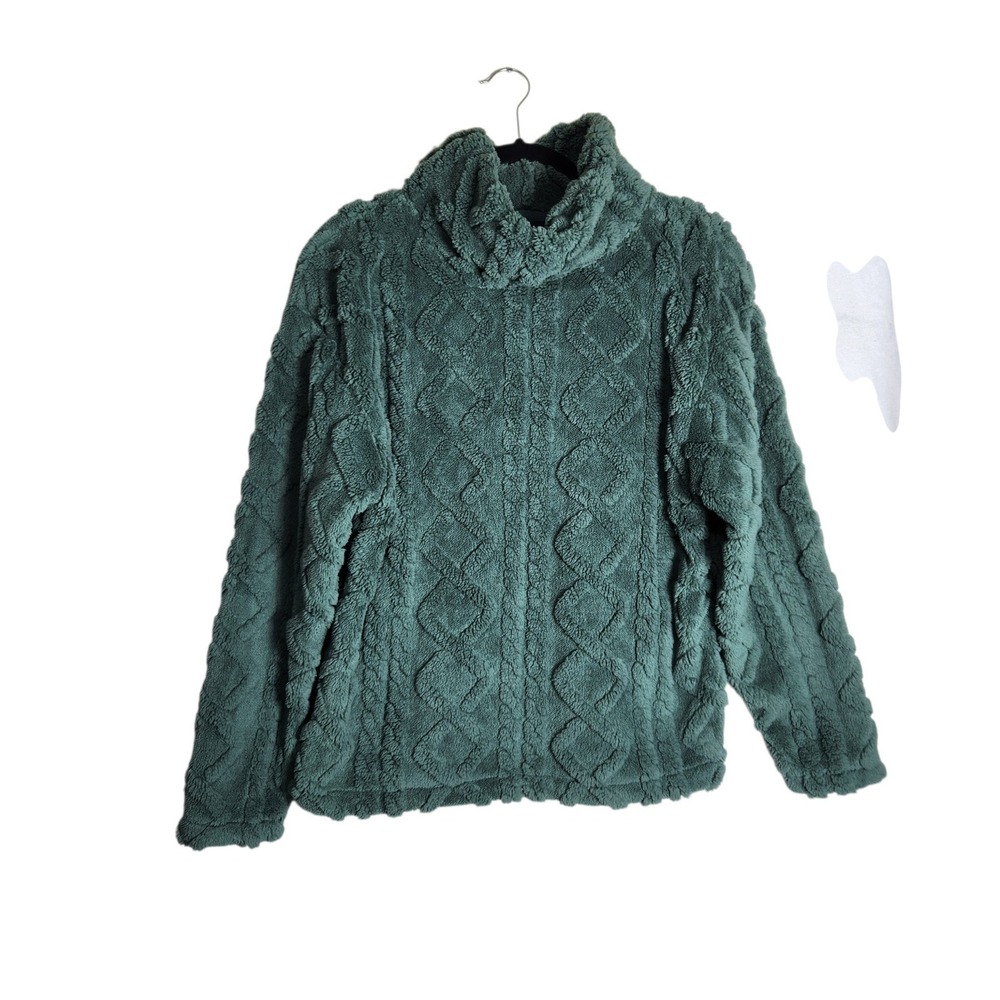 Eddie Bauer Womens Cable Fleece Pullover Cowl Neck Teal Green Small